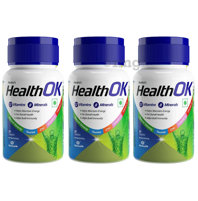 Health OK Multivitamin For Men with Vitamins, Minerals, Ginseng, Taurine & Zinc | For Energy & Immunity (30 Each)