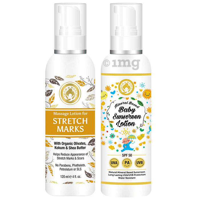 Mom & World Combo Pack of Stretch Marks Lotion & Baby Sunscreen Lotion (120ml Each)