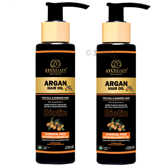 Ayuugain Argan Hair Oil with Biotin for Dull & Damaged Hair (100ml Each)