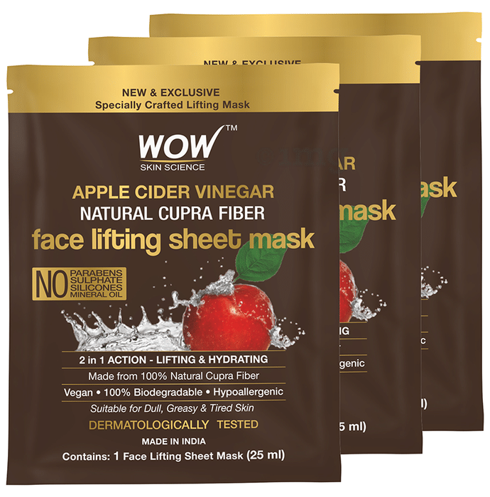 WOW Skin Science Apple Cider Vinegar Natural Cupra Fiber Face Lifting Sheet Mask (25ml Each)