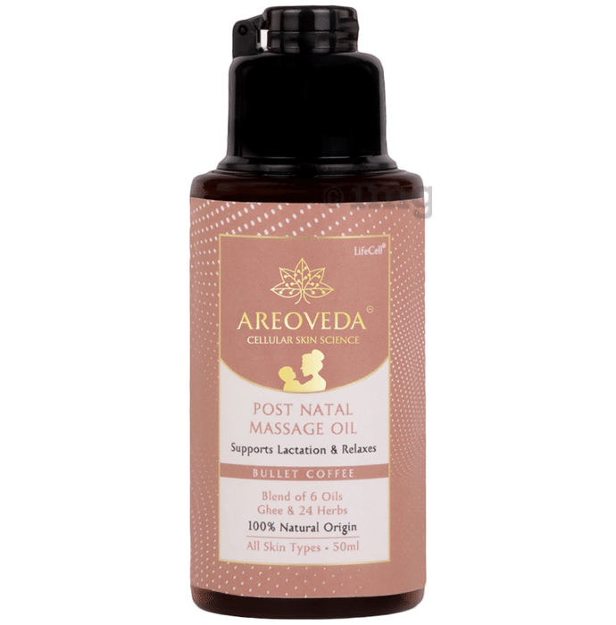 Areoveda Post Natal Massage Oil with Almond Oil & Shatavari | Post-Delivery Care Oil | Bullet Coffee Oil for All Skin Types
