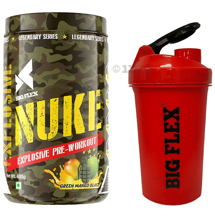 Big Flex Nuke Explosive Pre-Workout with 700ml Shaker Free Green Mango Blast