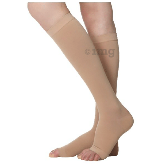 Medtex Class 2 Knee Length Imported Medical Cotton Compression Stocking for Varicose Veins Beige XXXL