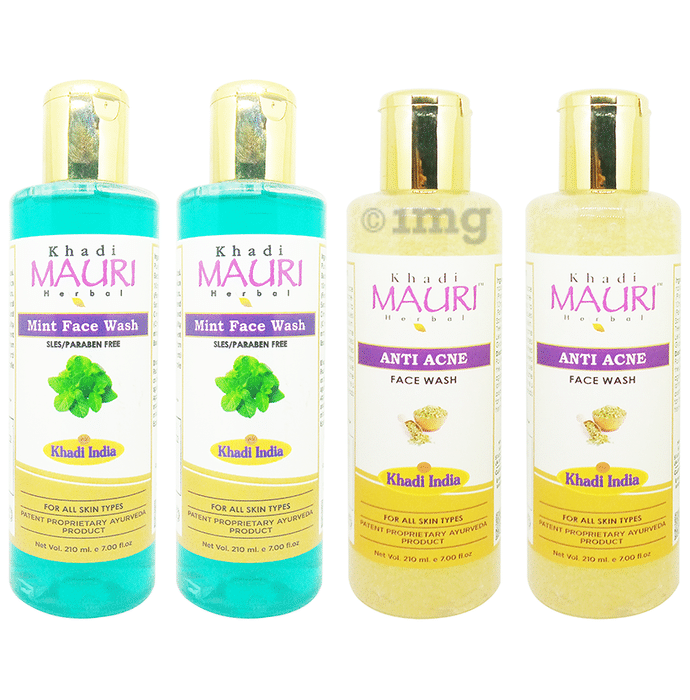 Khadi Mauri Herbal Combo Pack of  Anti Acne & Mint Face Wash (210 ml Each)