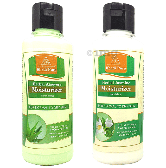 Khadi Pure Combo Pack of Herbal Aloevera Moisturizer & Herbal Jasmine Moisturizer (210ml Each)