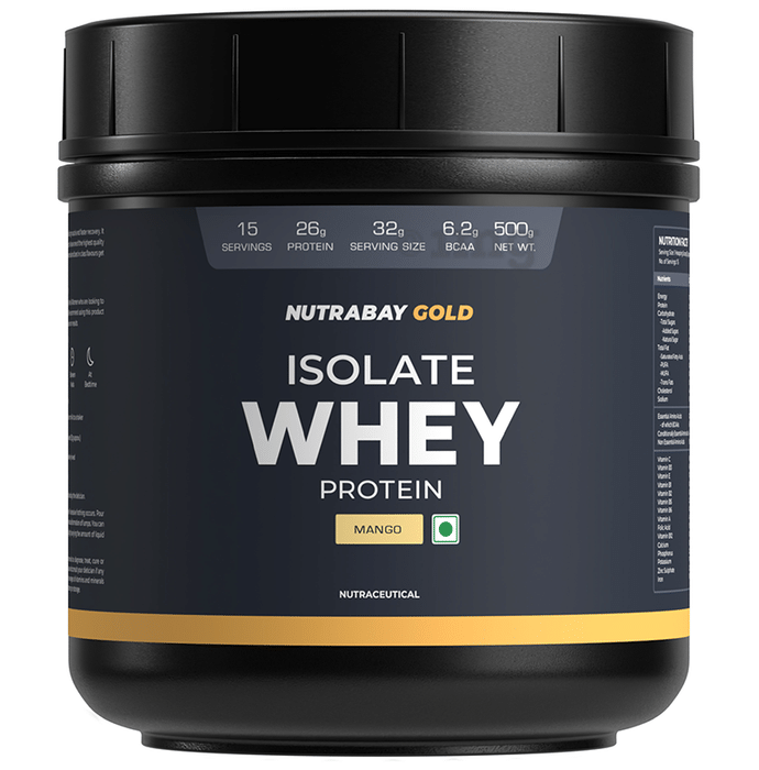 Nutrabay Gold Isolate Whey Protein for Muscles, Recovery, Digestion & Immunity | No Added Sugar  Mango
