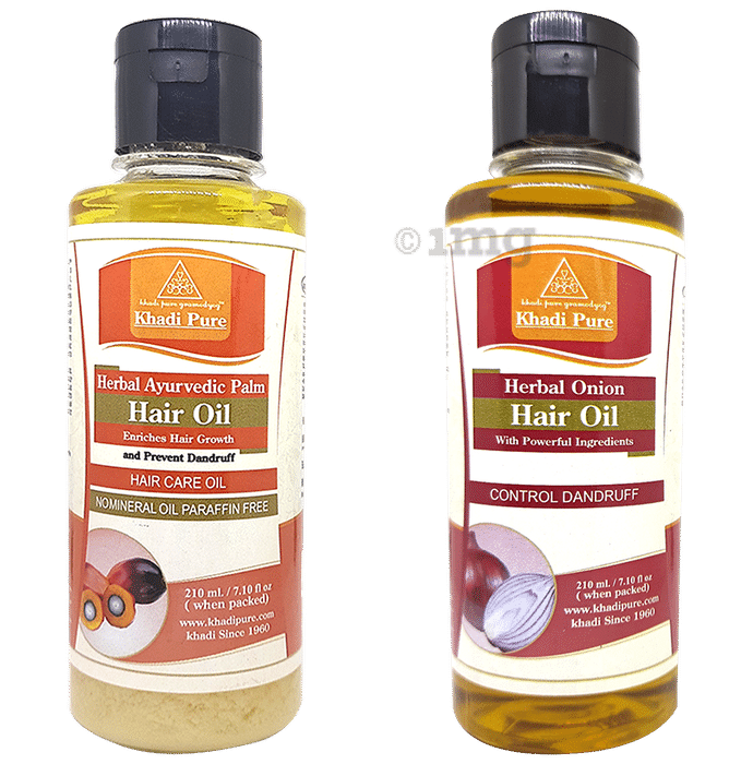 Khadi Pure Combo Pack of Herbal Onion Hair Oil & Herbal Ayurvedic Palm Hair Oil No Mineral & Paraffin Free (210ml Each)
