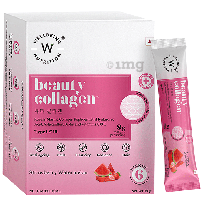 Wellbeing Nutrition Beauty Collagen Type I & III Sachet (8gm Each) Strawberry Watermelon