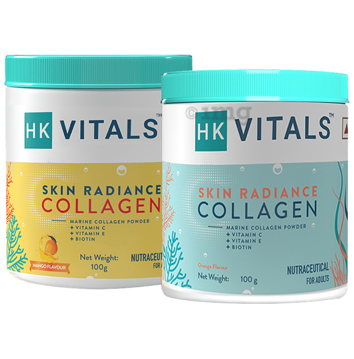 Healthkart HK Vitals Skin Radiance Collagen Powder (100gm Each) | Flavour Orange and Mango