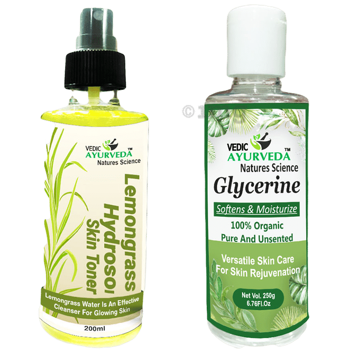 Vedic Ayurveda Combo Pack of Lemongrass Hydrosol Skin Toner (200ml) With Glycerine (250g)