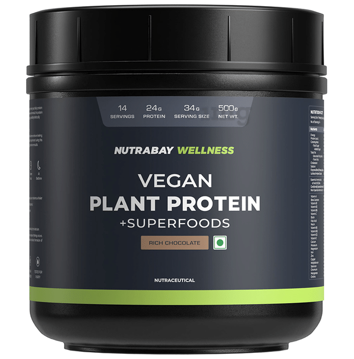 Nutrabay Wellness Vegan Plant Protein + Superfoods | For Muscles & Digestion | Flavour Rich Chocolate