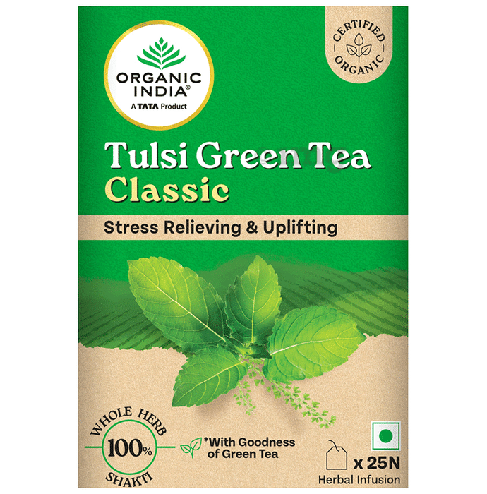 Organic India Tea for Immunity, Antioxidant Support & Stress Relief | Flavour Tulsi Green Tea
