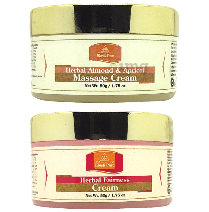 Khadi Pure Combo Pack of Herbal Almond & Apricot Massage Cream & Herbal Fairness Cream (50gm Each)