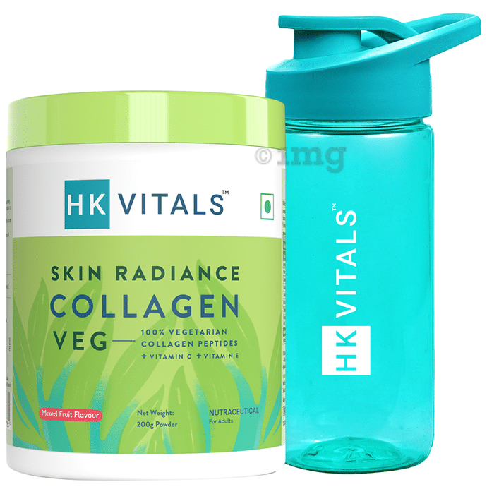 HealthKart Skin Radiance Collagen Powder Veg Mixed Fruit with 300ml Bottle
