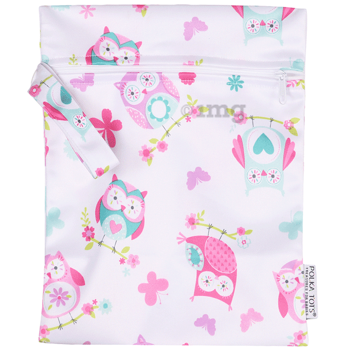 Polka Tots Wet Cloth Pouch Bag Owl Bird Design 30 X 40 cm