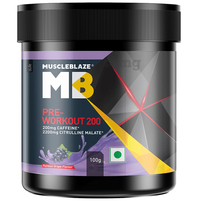 MuscleBlaze Pre-Workout 200 | For Enhanced Pump, Energy & Focus | Flavour Furious Grape