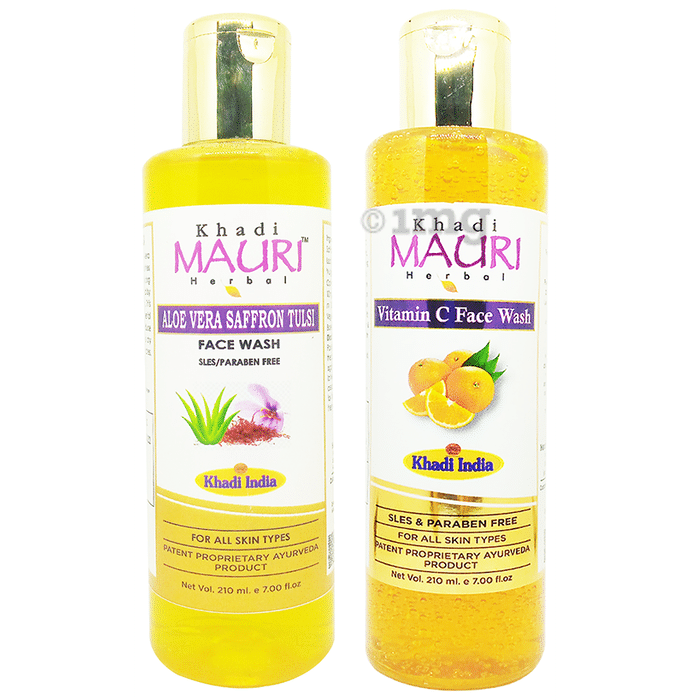 Khadi Mauri Herbal Combo Pack of Aloevera Saffron Tulsi & Vitamin C(210ml Each)