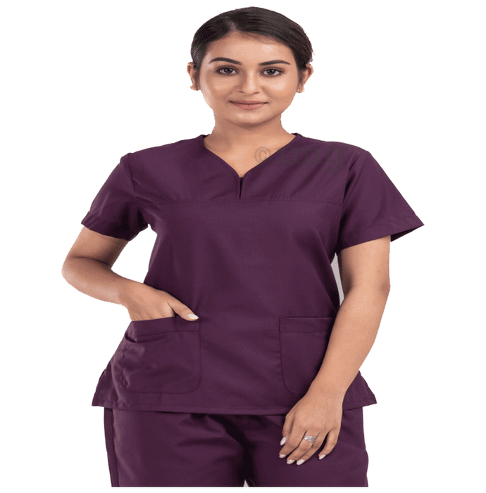 Agarwals  Unisex Wine V-Neck Scrub Suit Top and Bottom Uniform Large