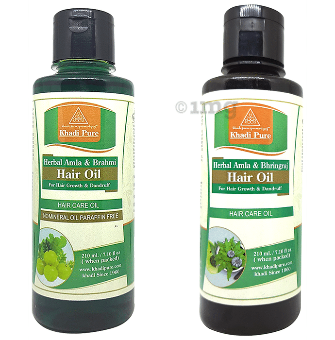 Khadi Pure Combo Pack of Herbal Amla & Bhringraj Hair Oil & Herbal Amla & Brahmi Hair Oil (210ml Each)