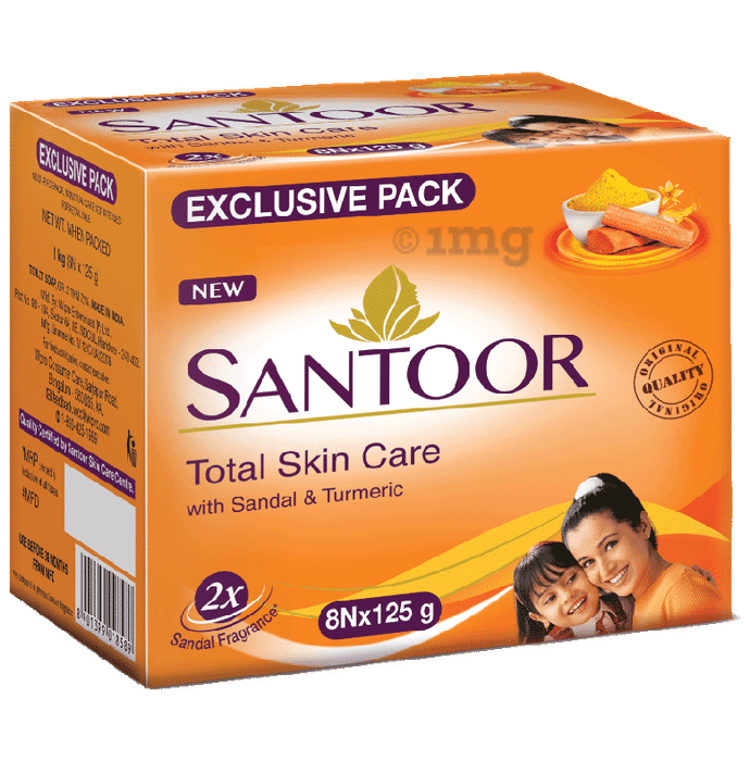 Santoor Total Skin Care with Sandal & Turmeric Soap (125gm Each)