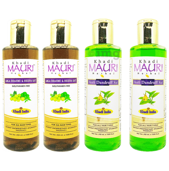 Khadi Mauri Herbal Combo Pack of Amla Brahmi Heena & Anti Dandruff Shampoo (210ml Each)