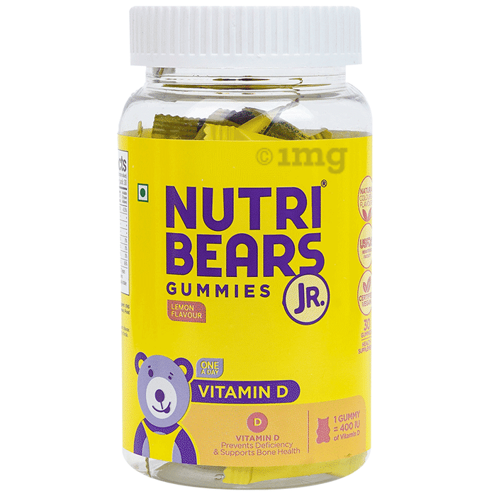 NutriBears Vitamin D 400IU | Gummies for Bone Health | Flavour Lemon