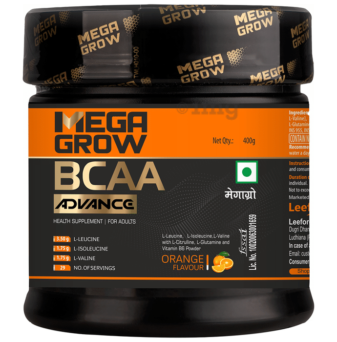Megagrow BCAA Advance Supplement Powder for Fast Recovery & Muscle Growth Orange