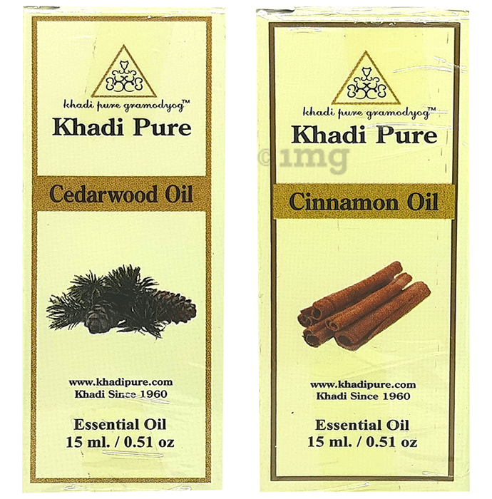 Khadi Pure Combo Pack of Cedarwood Oil & Cinnamon Oil (15ml Each)