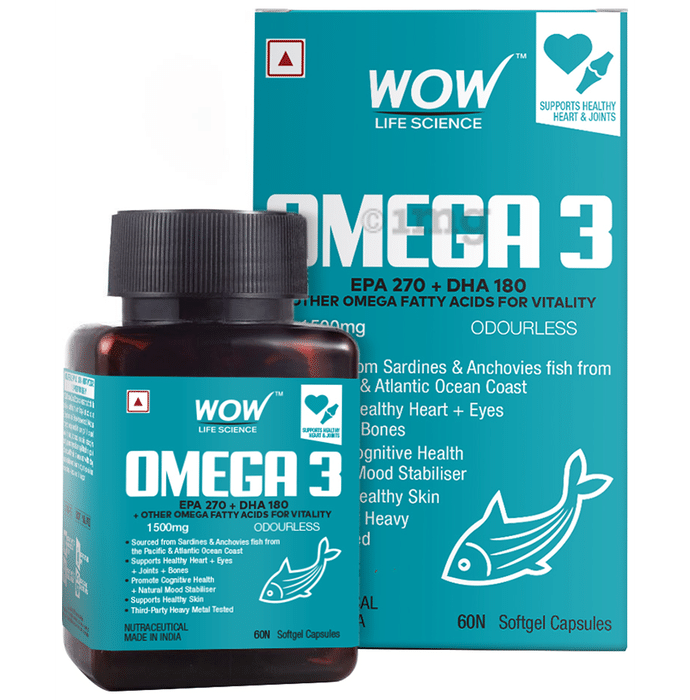 WOW Life Science Omega 3 1500mg | Softgel Capsule for Heart, Joint, Brain, Eyes, Skin & Bones
