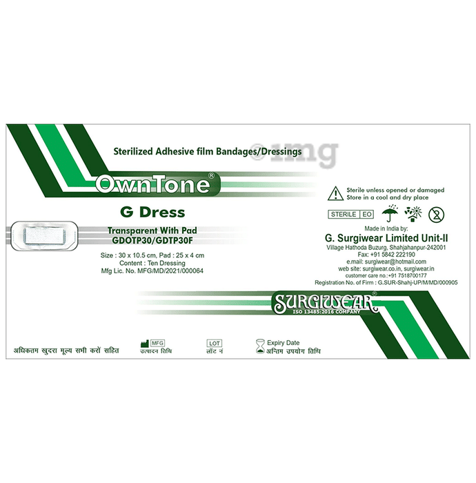 Surgiwear GDOTP30 / GDTP30F OwnTone G Dress (30 X 10.5cm) Transparent with Pad (25 x 4cm)