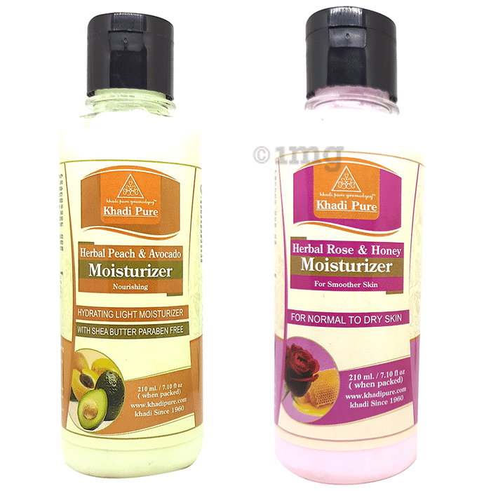 Khadi Pure Combo Pack of Herbal Rose & Honey Moisturizer & Herbal Peach & Avocado Moisturizer with Sheabutter & Paraben Free (210ml Each)