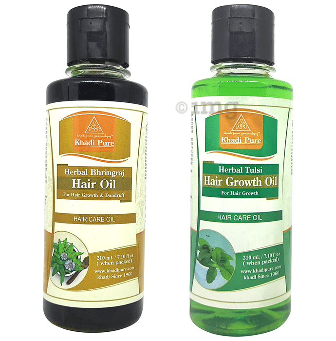 Khadi Pure Combo Pack of Herbal Bhringraj Hair Oil & Herbal Tulsi Hair