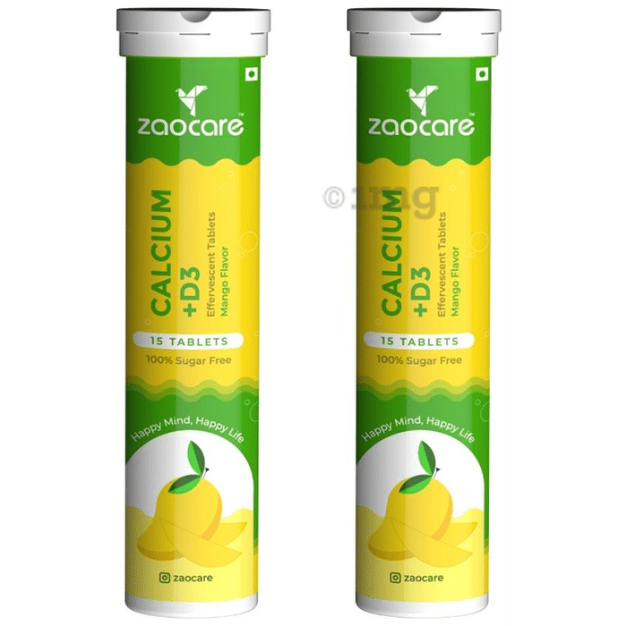 Zaocare Calcium + D3 Effervescent Tablet (15 Each) Mango