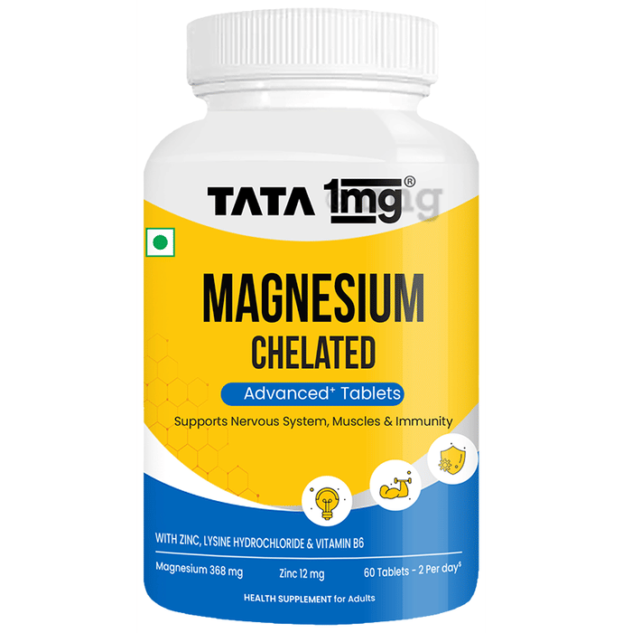 Chelated Magnesium Plus Tablet with Zinc, Lysine & Vitamin B6 | Muscle Relaxant Supplement | by Tata 1mg