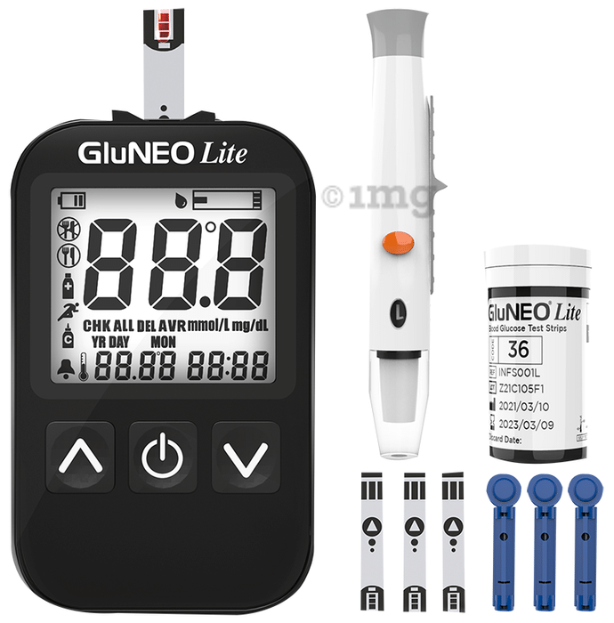 K-Life GluNeo Lite Blood Glucose Monitoring System Glucometer for Self Testing with 25 Test Strip Black