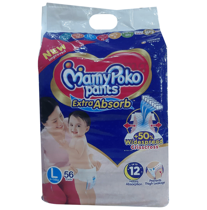 MamyPoko Extra Absorb Diaper Pants | For Up To 12 Hours Absorption | Size Large