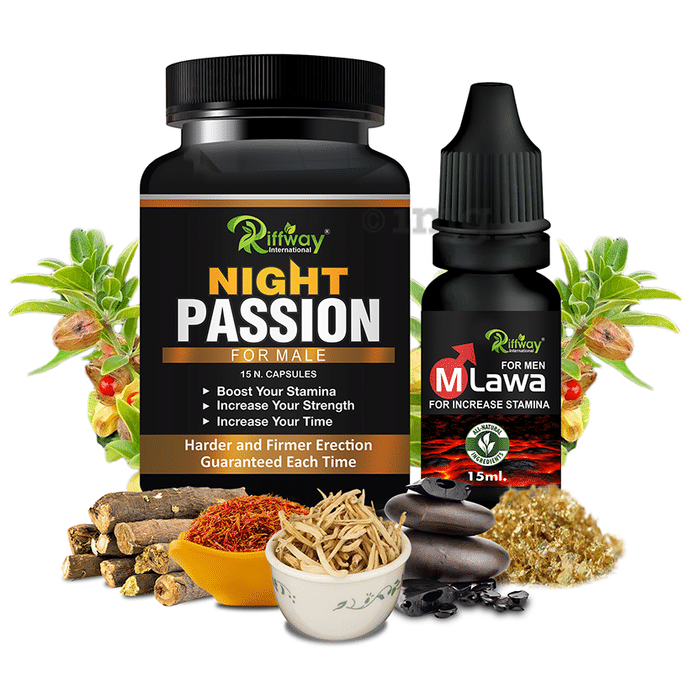 Riffway International Combo Pack of Night Passion 15 Capsule &  M Lawa Oil For Men 15ml