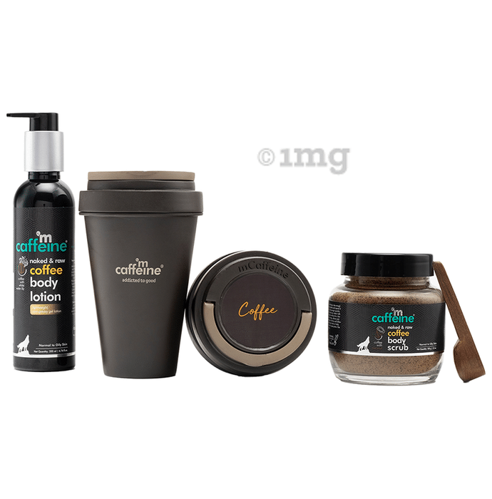 mCaffeine Combo Pack of Naked & Raw Coffee Body Lotion (200ml), Coffee Body Wash (300ml) & Naked & Raw Coffee Body Scrub (100gm)