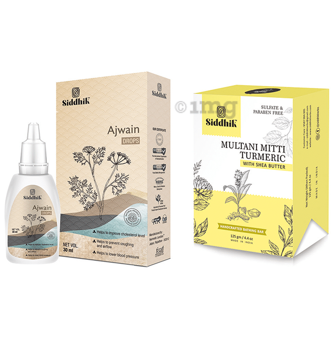 Siddhik Combo Pack of Ajwain Drop 30ml & Multani Mitti Turmeric With Shea Butter Soap (125gm)