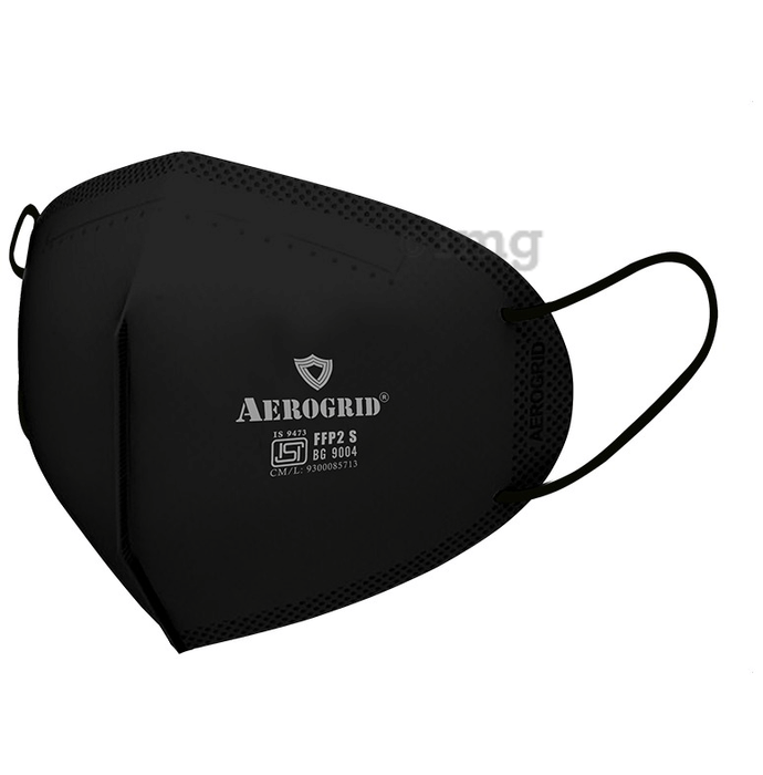 Aerogrid FFP2 5 Layer Premium N95 Mask with Headband Converter Strip Black with Black Ear Loop