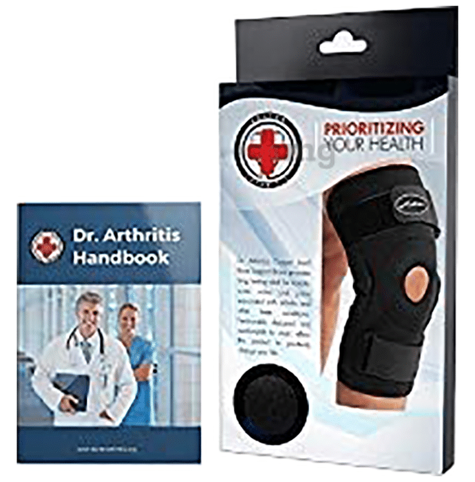 Dr. Arthritis Doctor Developed Premium Copper Lined Knee Support Brace & Doctor Written Handbook Black