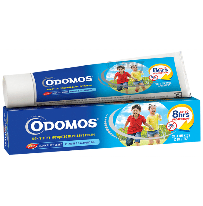Odomos Non-Sticky Mosquito Repellent Cream with Vitamin E & Almond Oil