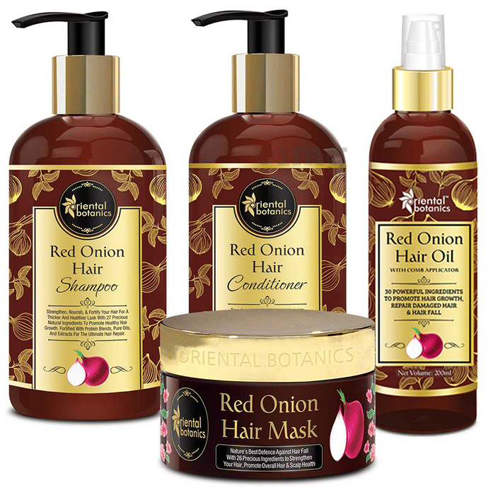 Oriental Botanics Combo Pack of Red Onion Hair Oil, Hair Mask (200ml
