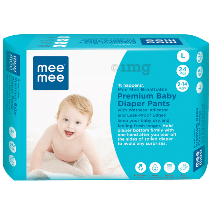Mee Mee Breathable Premium Baby Diaper Pants with Wetness Indicator (24 Each) Large