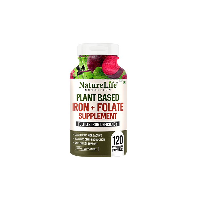 Nature Life Nutrition Plant Based Iron+Folate Supplement Vegetarian Capsule