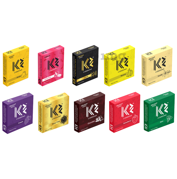 K2 Dotted Delight Series and Premium Series Condom Mango,Ultra Thin,X Four,Banana,Vanilla,Grapes,Extra Time,Chocolate,Strawberry,Mint