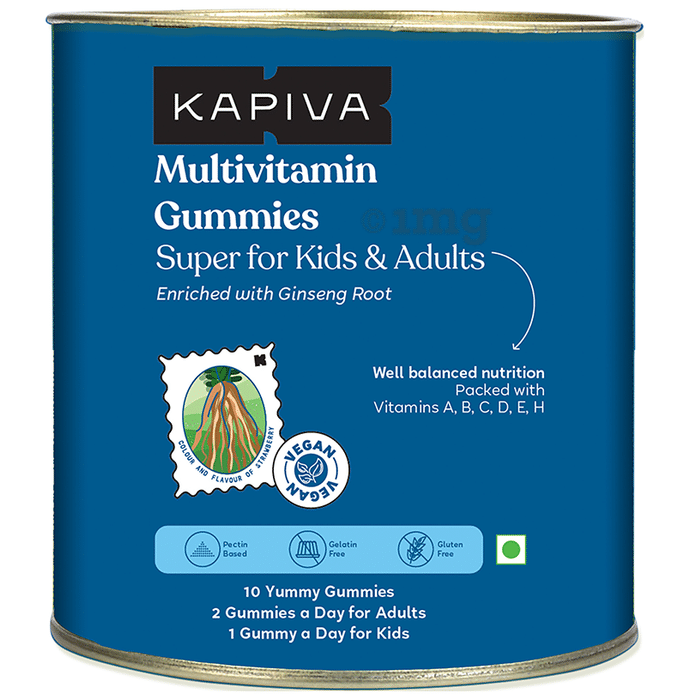 Kapiva Multivitamin Gummies Super for Kids and Adults Enriched with Ginseng Root Strawberry