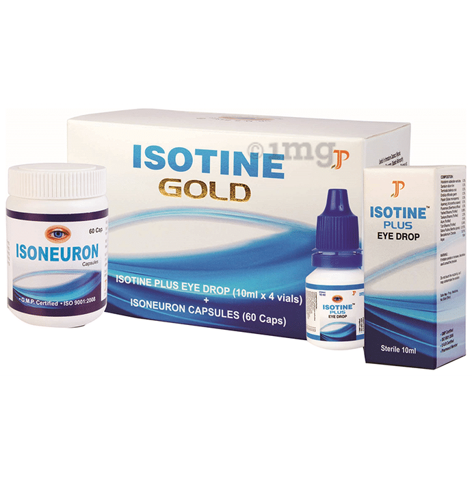 Isotine Gold Kit of 4 Bottles of Isotine Plus Eye Drop (10ml Each) & Isoneuron Capsule (60)