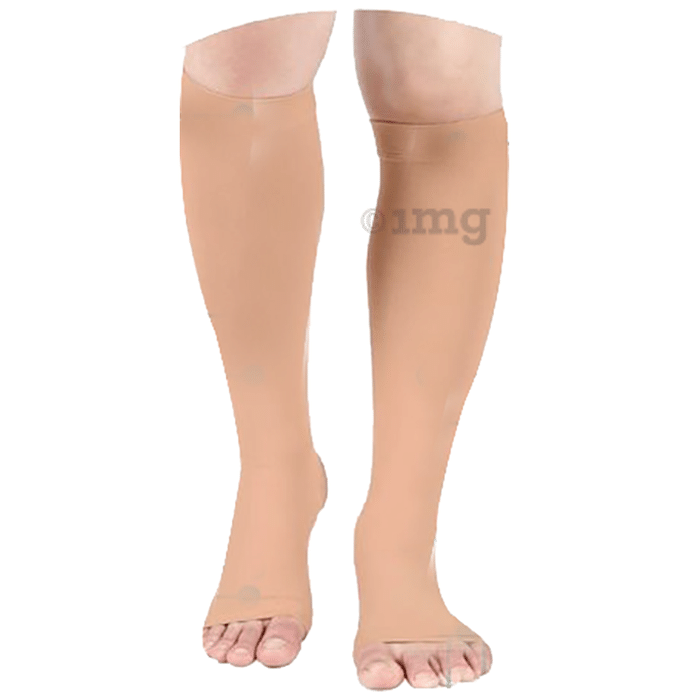Mylo Essentials Open Toe Compression Stockings Knee Length Beige XL