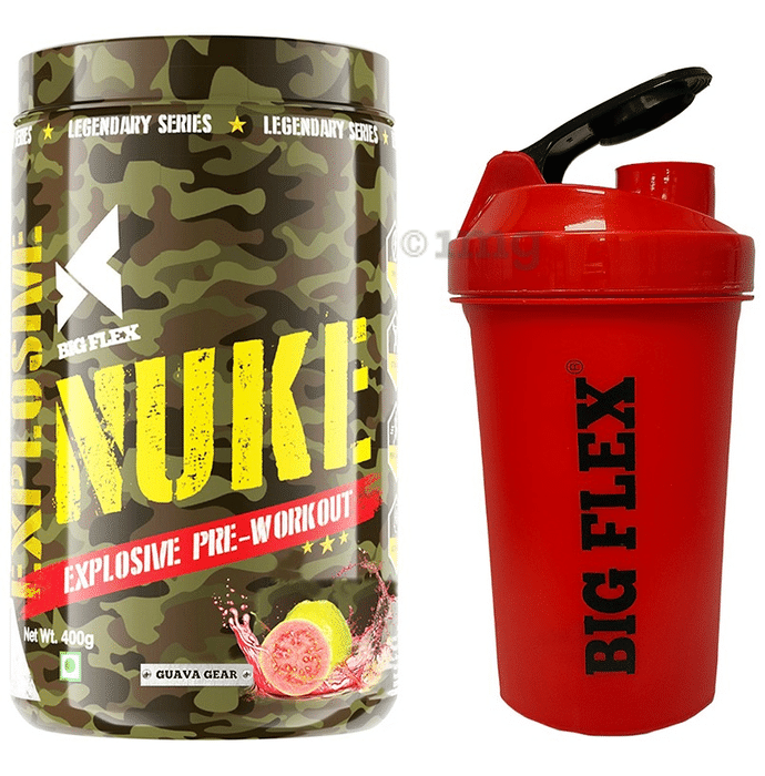 Big Flex Nuke Explosive Pre-Workout with 700ml Shaker Free Guavava Gear